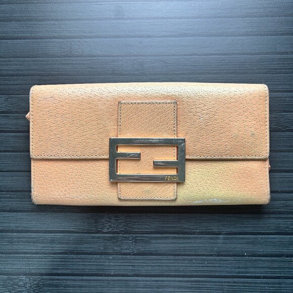 Fendi Zucchino Pink Beige Canvas Leather Wallet Authentic|Used - Picture 1 of 4